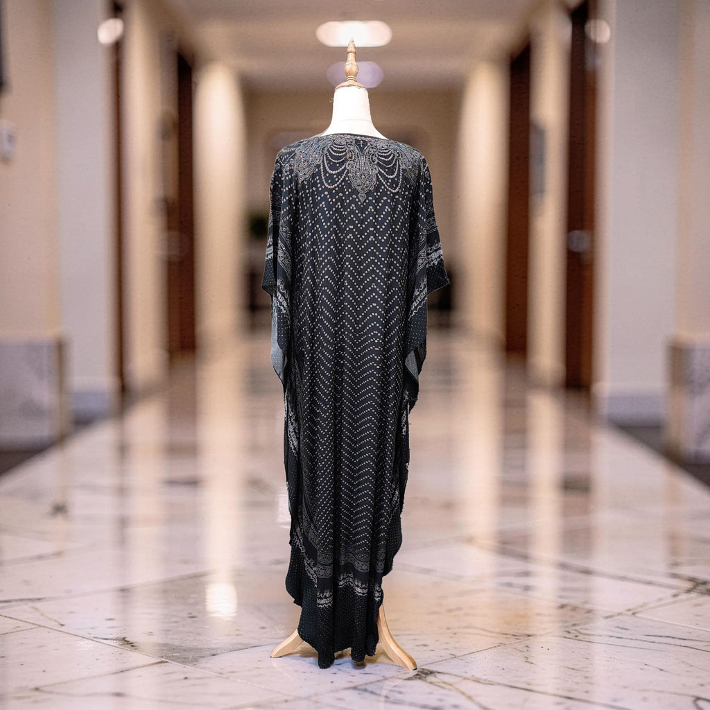 Free Size Digital Dress Kaftan Printed Pure Silk Hand Crystal 59" Long Jalabiya