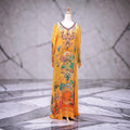 XS-S Digital Dress Kaftan Printed Pure Silk Hand Crystal 59" Long Jalabiya