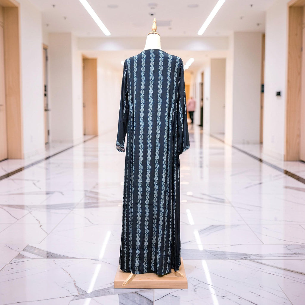 S Digital Dress Printed Poly Silk Hand Crystal 59" Long Jalabiya