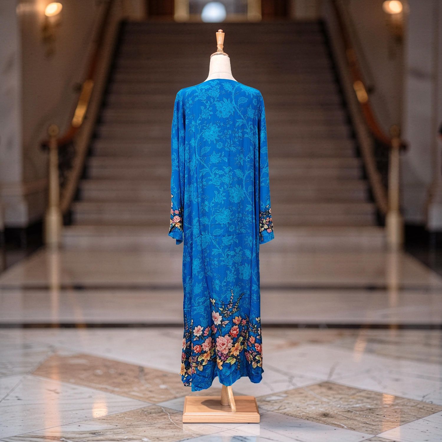 XL Digital Dress Printed Poly Silk Hand Crystal 60" Long Jalabiya