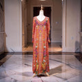XS-S Digital Dress Printed Poly Silk Hand Crystal 58" Long Jalabiya