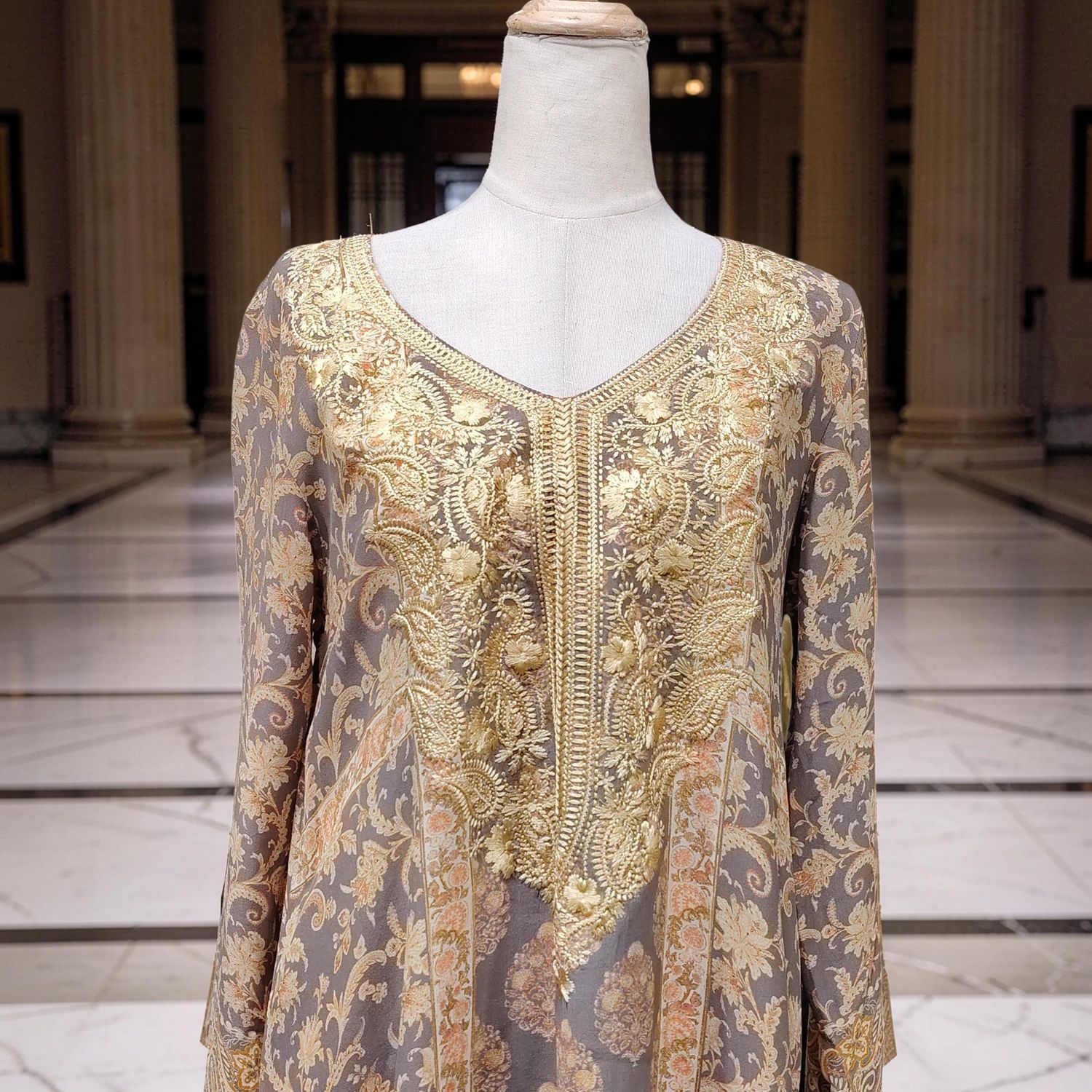 M Digital Dress Printed Pure Silk 57" Long Jalabiya
