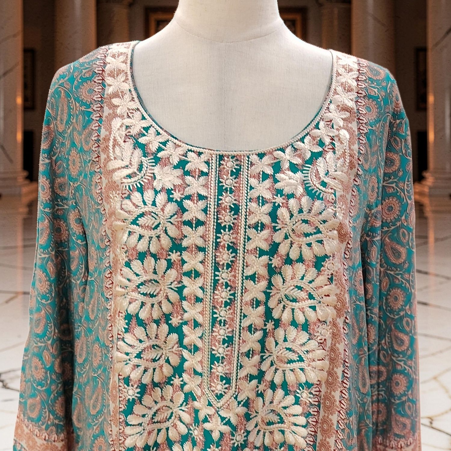 XXL Digital Print Pure Silk Jalabiya With Embroidery Length 60"