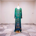 XL Digital Dress Printed Poly Silk Hand Crystal 63" Long Jalabiya