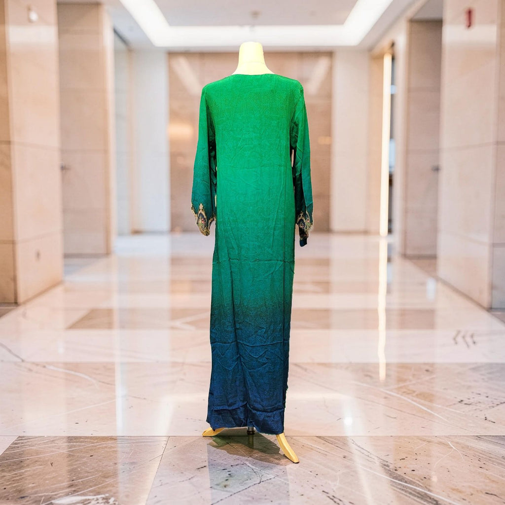 XL Digital Dress Printed Poly Silk Hand Crystal 63" Long Jalabiya