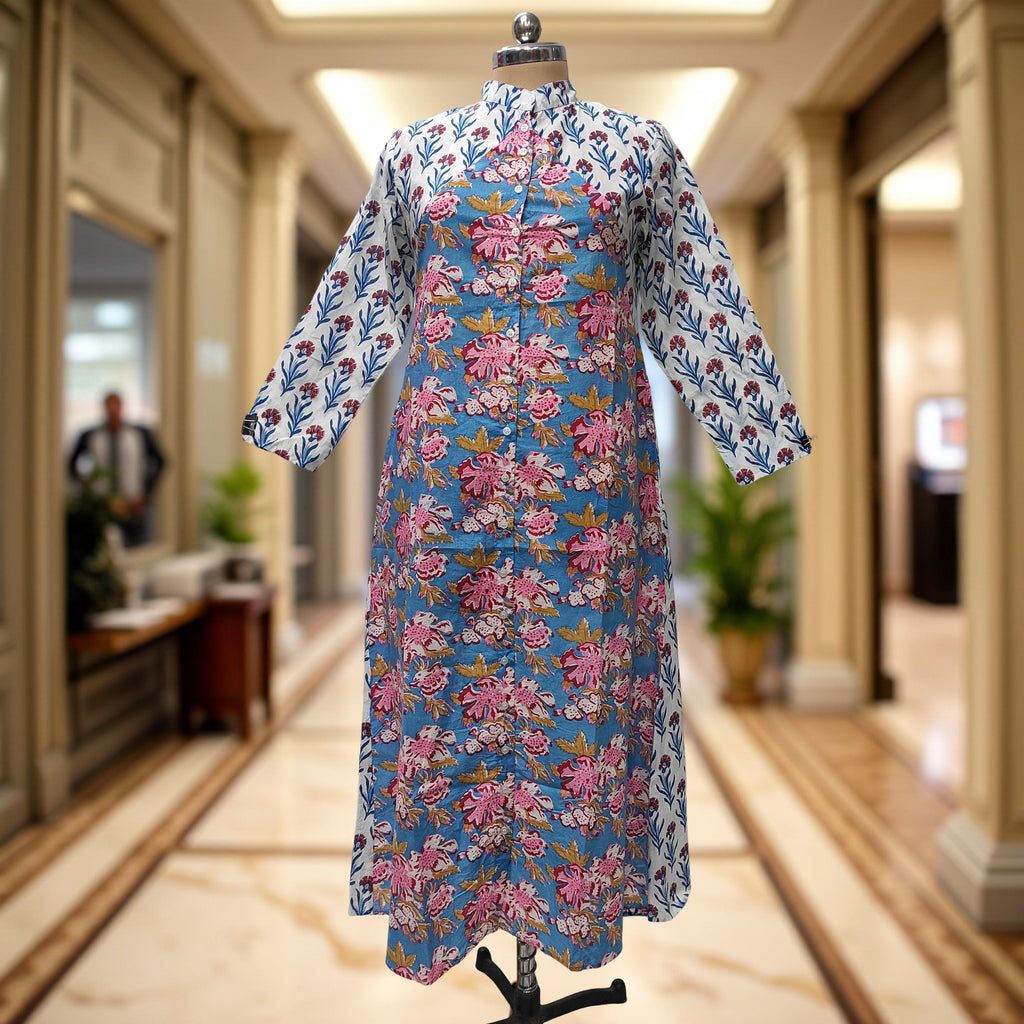 2XL-3XL Honey Printed Cotton Dress 57" Long Jalabiya With Sheila