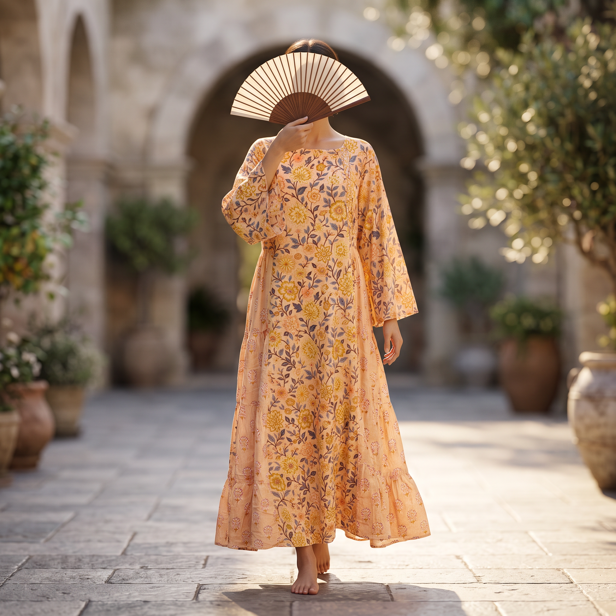 L-XL Cindrella Printed Cotton Dress 57" Long Jalabiya With Sheila TN 392