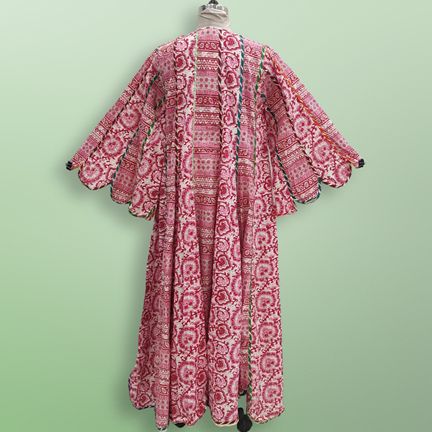 L/XL Meher Red Printed Cotton Dress 57" Long Jalabiya