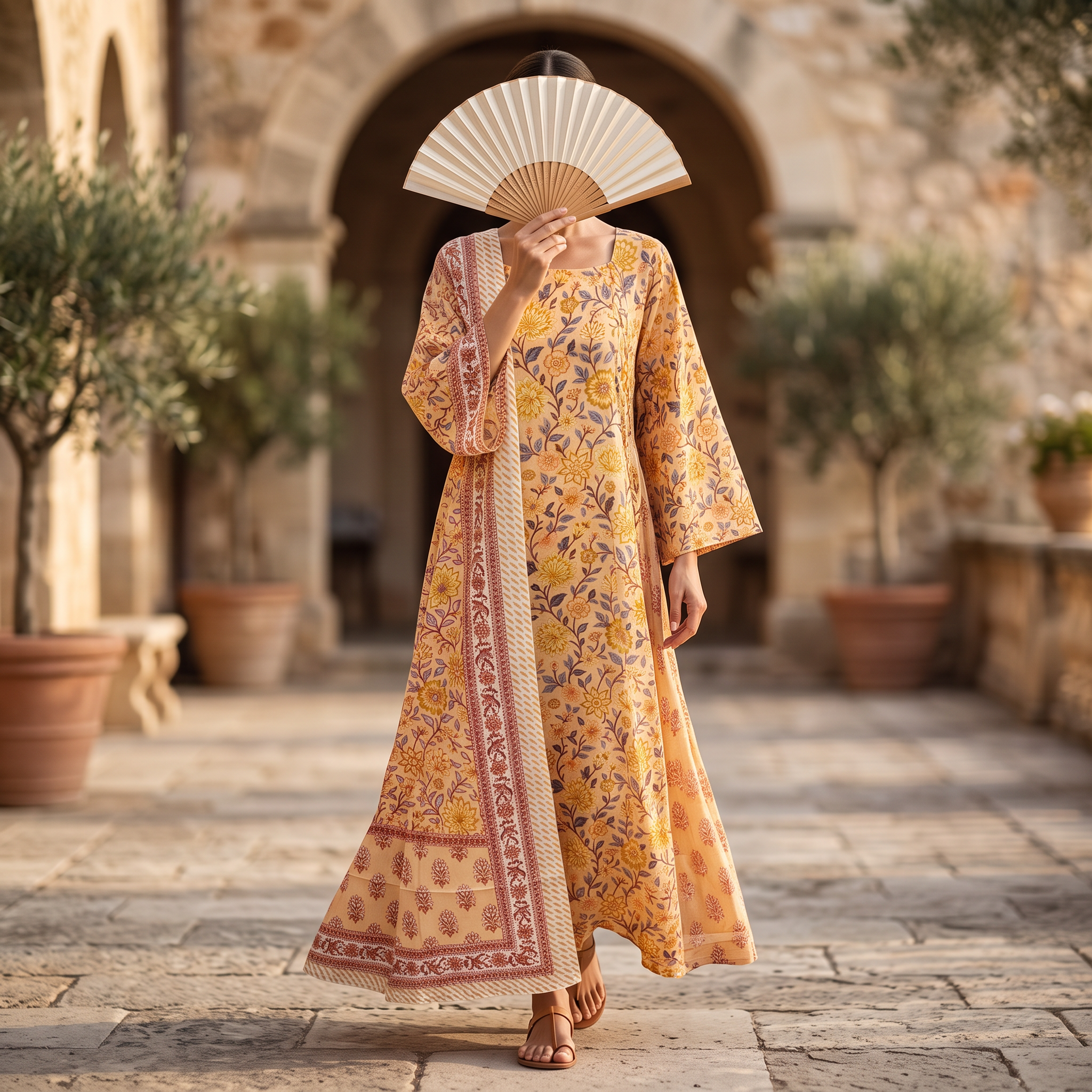 L-XL Cindrella Printed Cotton Dress 57" Long Jalabiya With Sheila TN 392