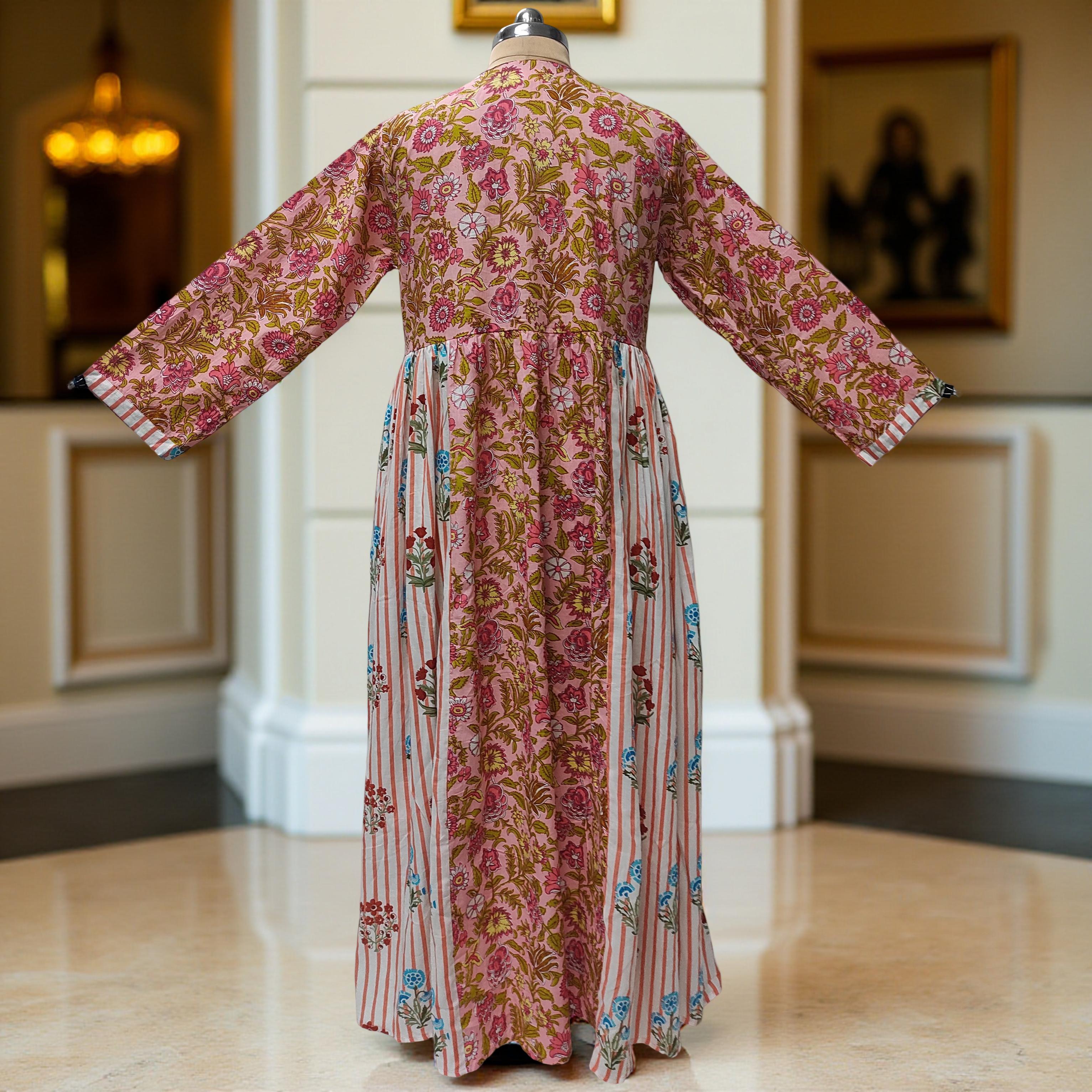 L/XL Heba Printed Cotton Dress 57" Long Jalabiya With Sheila