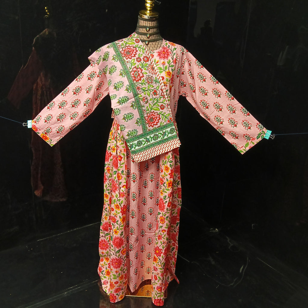L/XL Heba Printed Cotton Dress 57" Long Jalabiya With Sheila