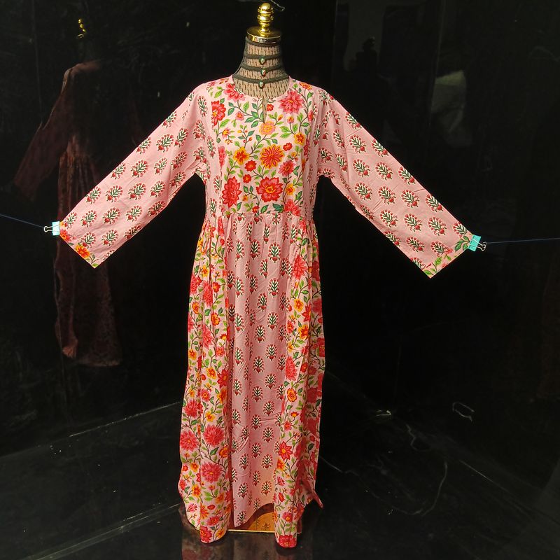 L/XL Heba Printed Cotton Dress 57" Long Jalabiya With Sheila