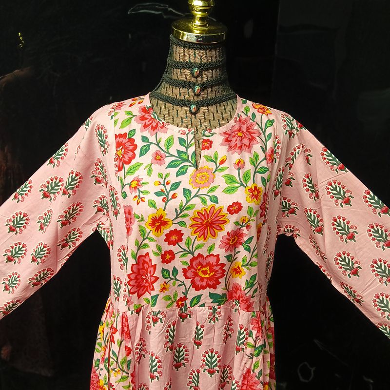 L/XL Heba Printed Cotton Dress 57" Long Jalabiya With Sheila