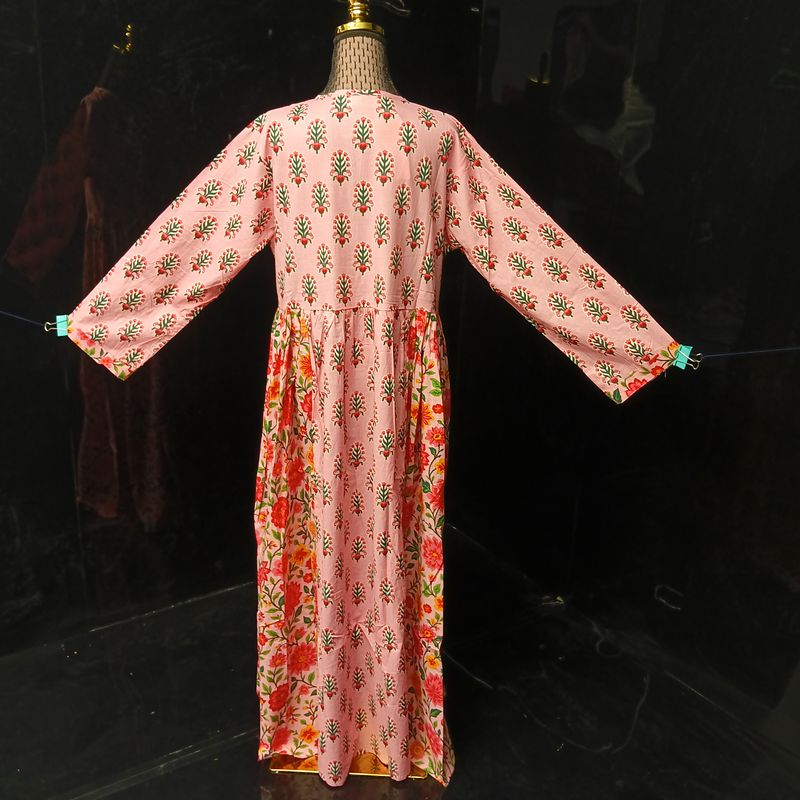L/XL Heba Printed Cotton Dress 57" Long Jalabiya With Sheila