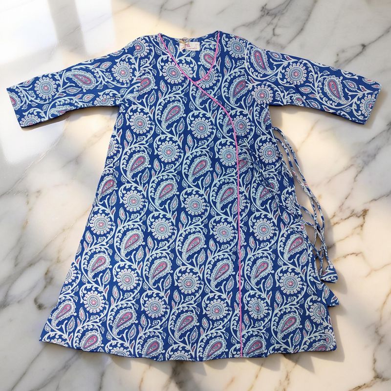 4-5 Year Qifa Printed Cotton Girls Dress 34" Long Jalabiya