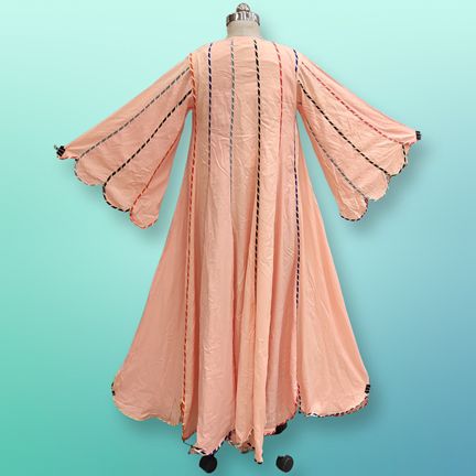 L/XL Meher Crystal Orange Plain Solid Cotton Dress 57" Long Jalabiya