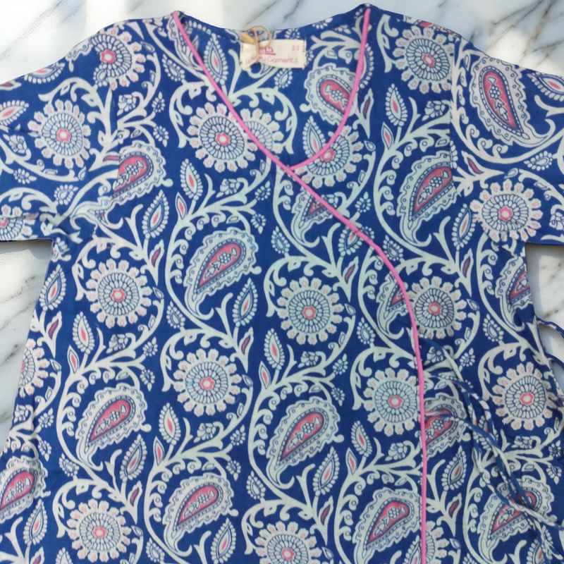 6-7 Year Qifa Printed Cotton Girls Dress 38" Long Jalabiya