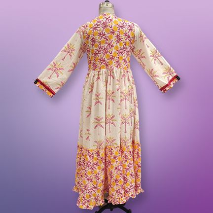12-13 Year Zahida Red Printed Cotton Girls Dress 52" Long Jalabiya