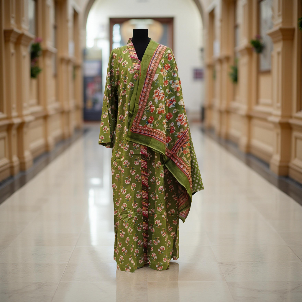 S/M Abaya With Sheila Inner Set Cotton length 57” Long