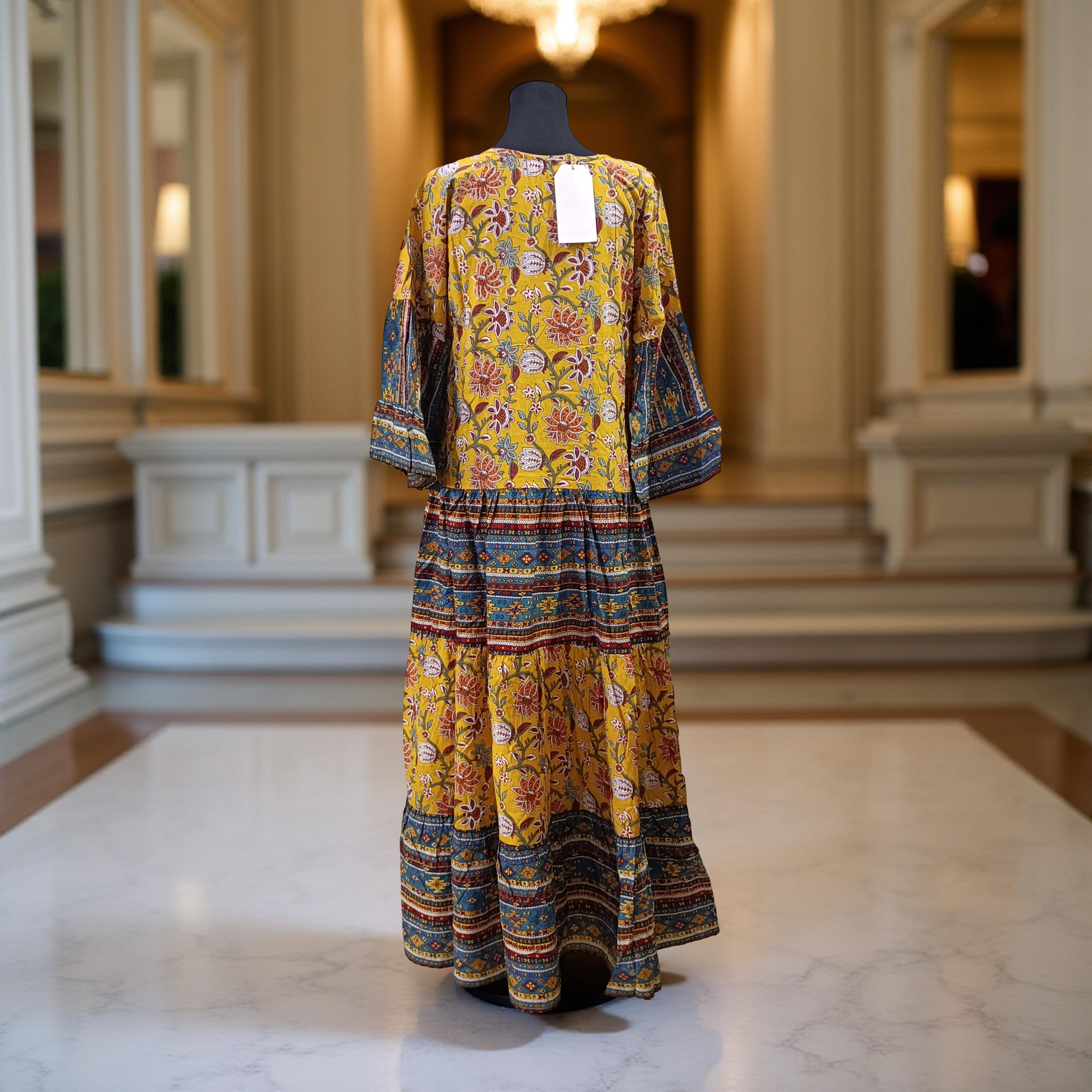 XS/S Gaby Blue Printed Cotton Dress 54" Long Jalabiya