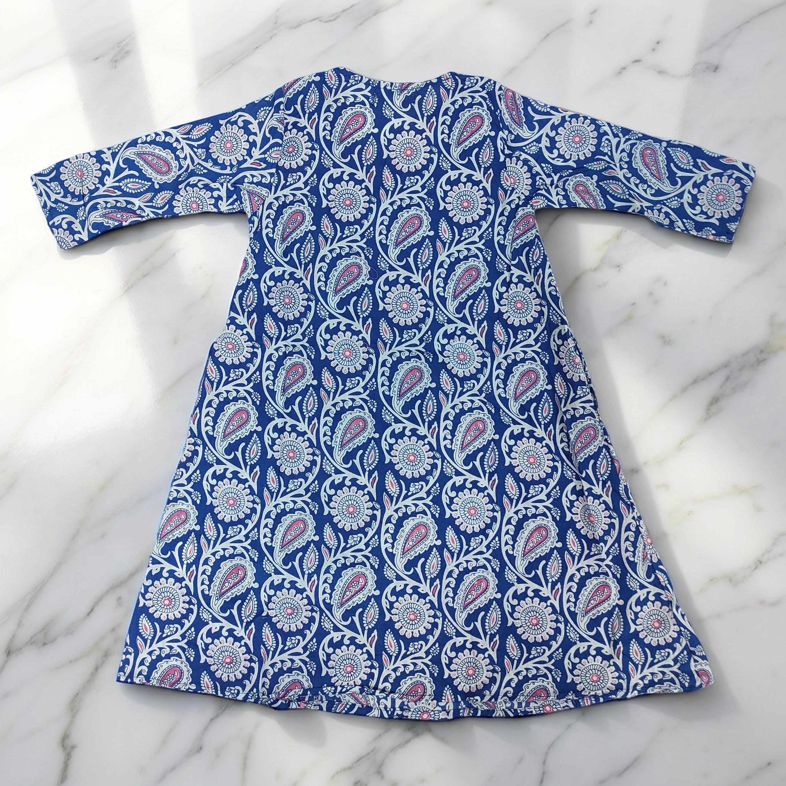 4-5 Year Qifa Printed Cotton Girls Dress 34" Long Jalabiya