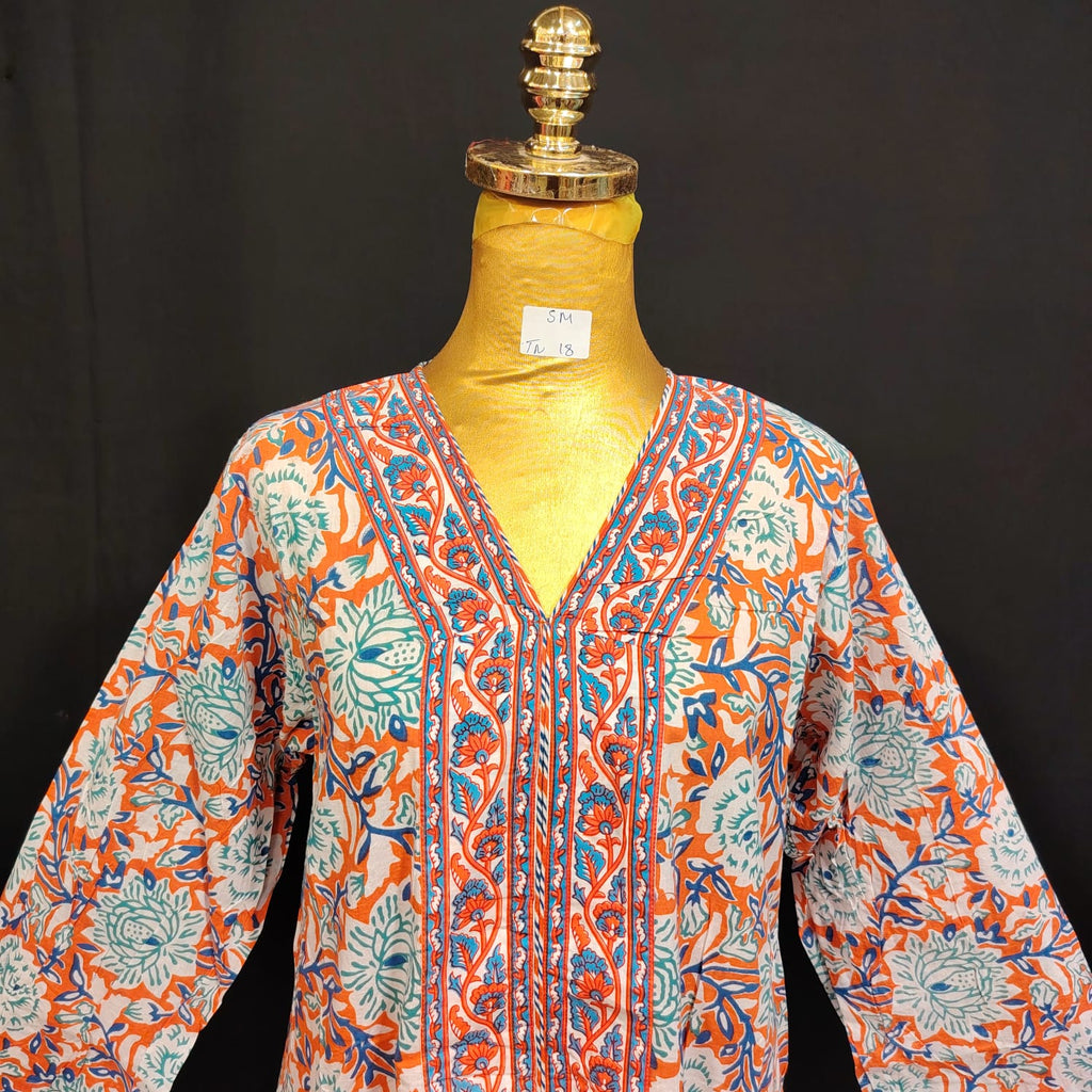 S-M Aafyia Printed Cotton Dress 57" Long Jalabiya