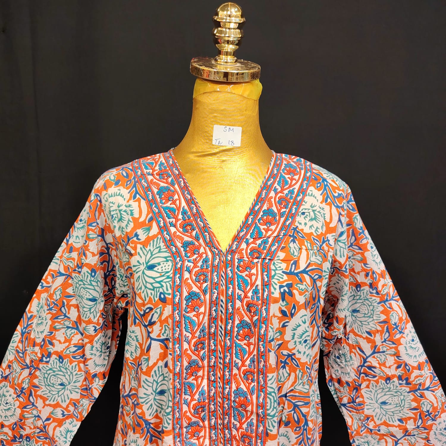 S-M Aafyia Printed Cotton Dress 57" Long Jalabiya