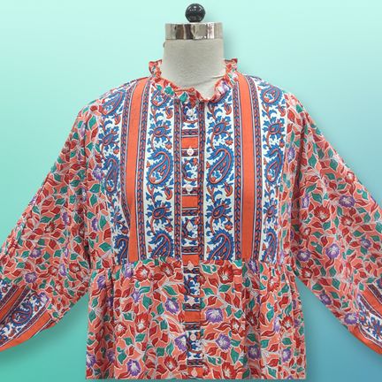 Free Size Adara Printed Cotton Dress 57" Long Jalabiya
