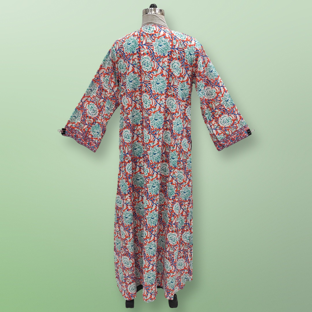 S/M Aafyia Printed Cotton Dress 57" Long Jalabiya