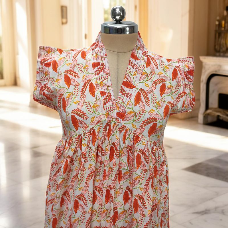 S-M Amani Printed Cotton Dress 57" Short Sleeves Jalabiya