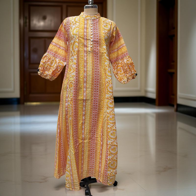 S/M AMRA Printed Cotton Dress 57" Long Jalabiya