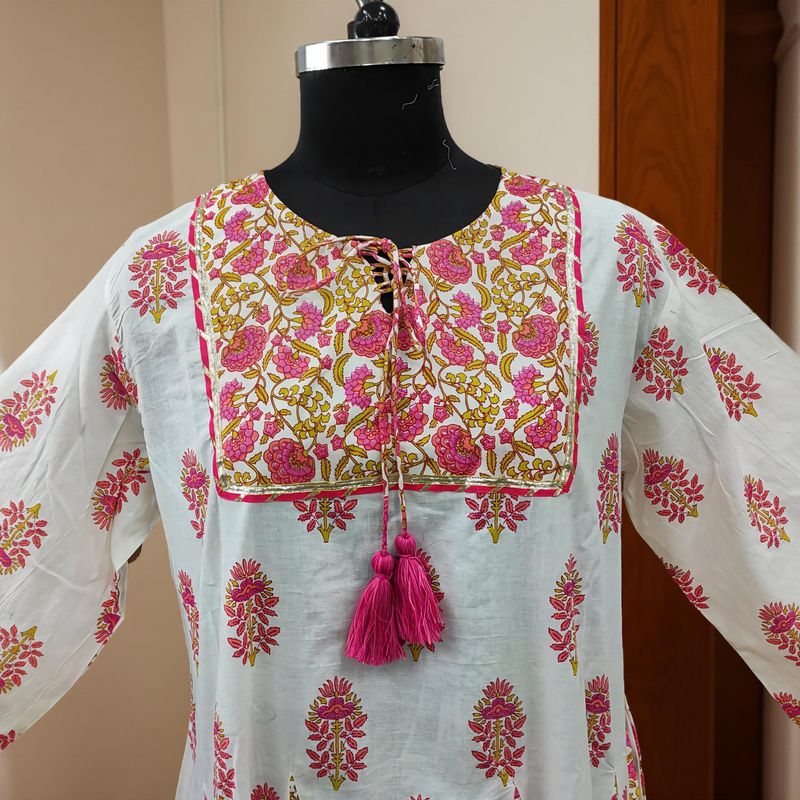 L/XL Anaya Printed Cotton Dress 57" Long Jalabiya