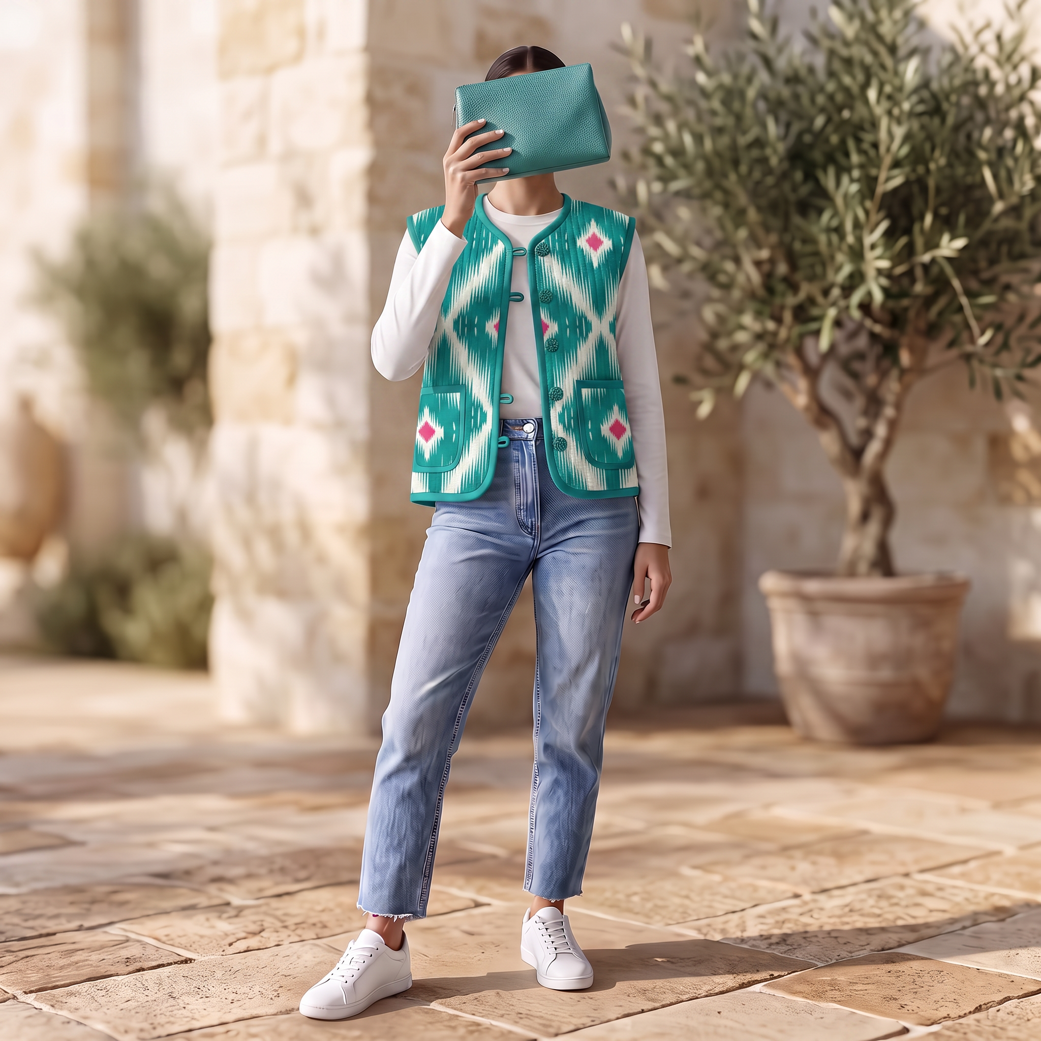 Premium Hand Printed Cotton Sleeveless Short Jacket for Women