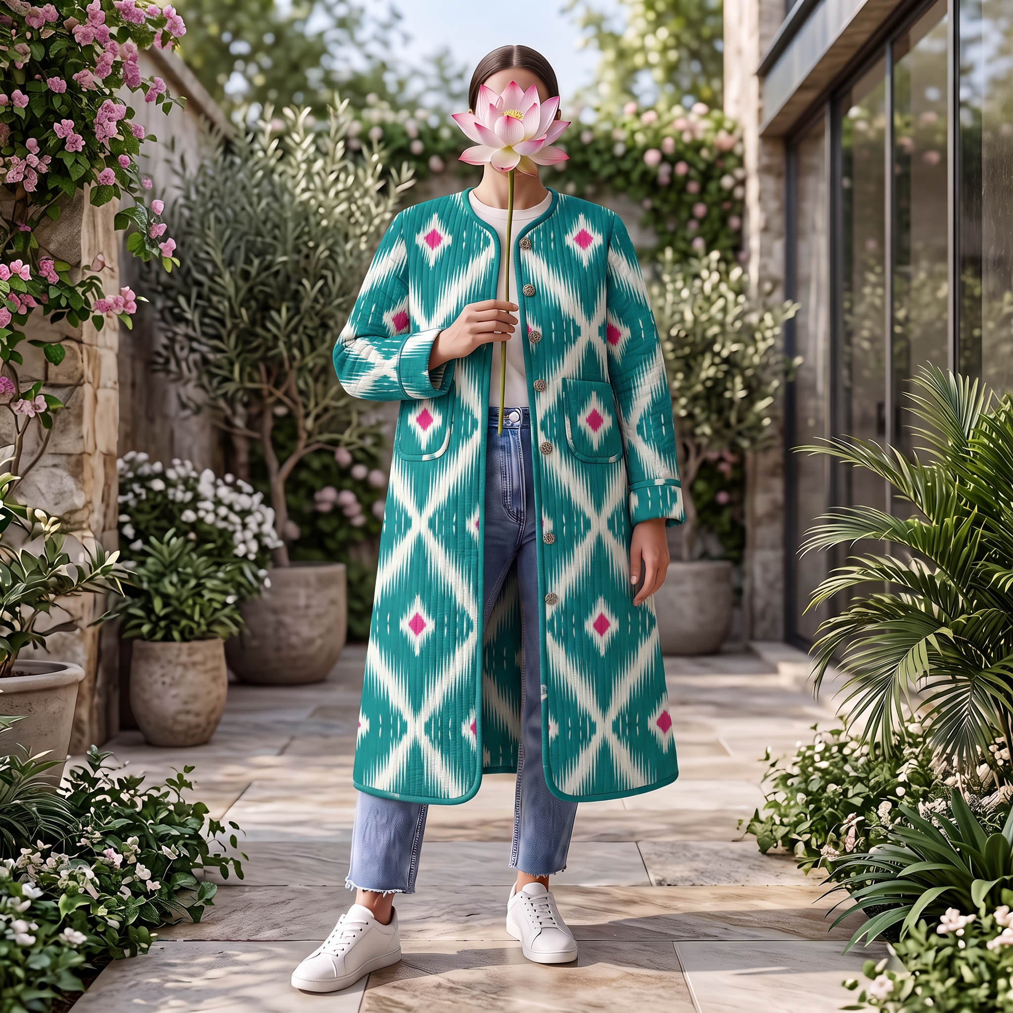 Premium Hand Printed Cotton Long Jacket for Women
