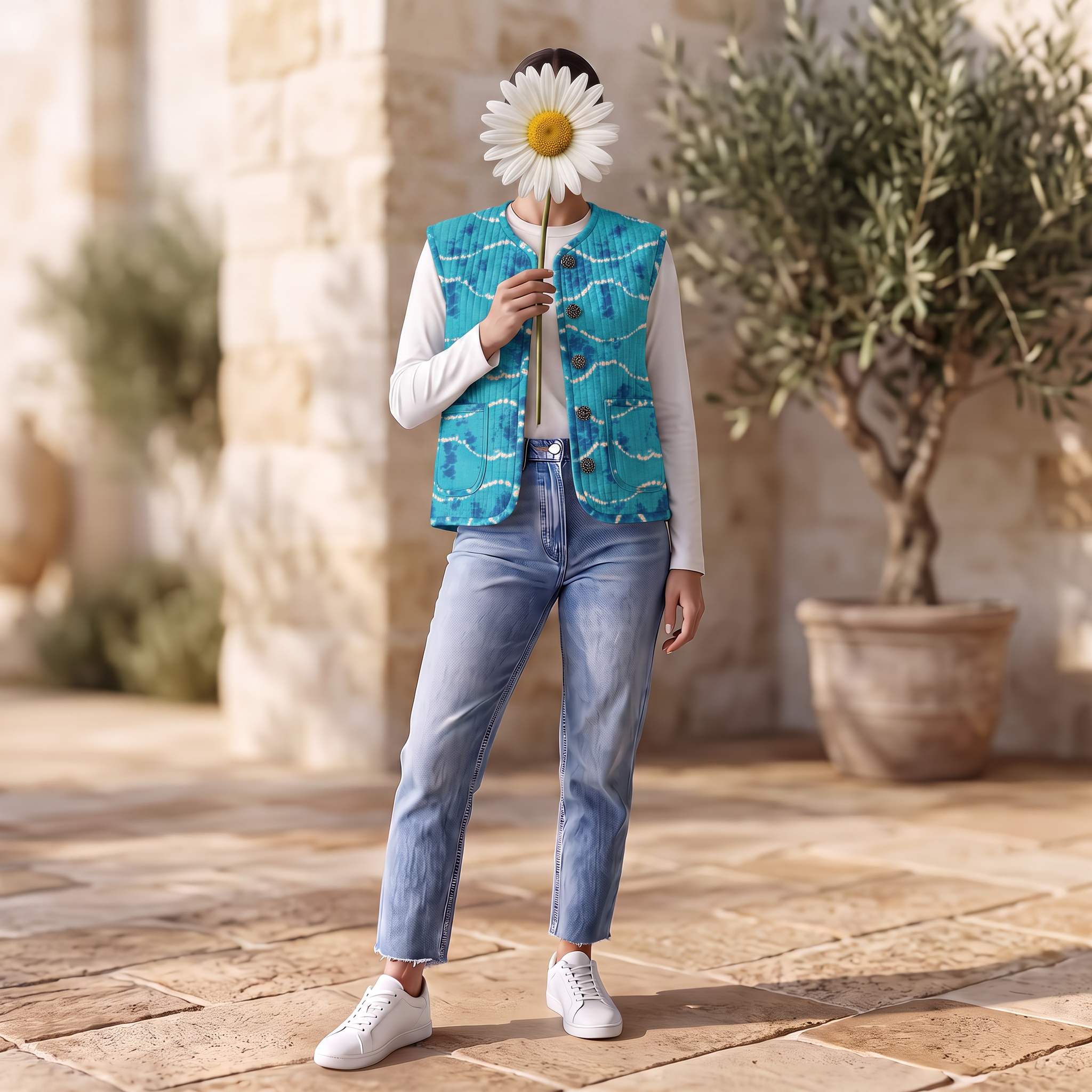 Premium Hand Printed Cotton Sleeveless Short Jacket for Women