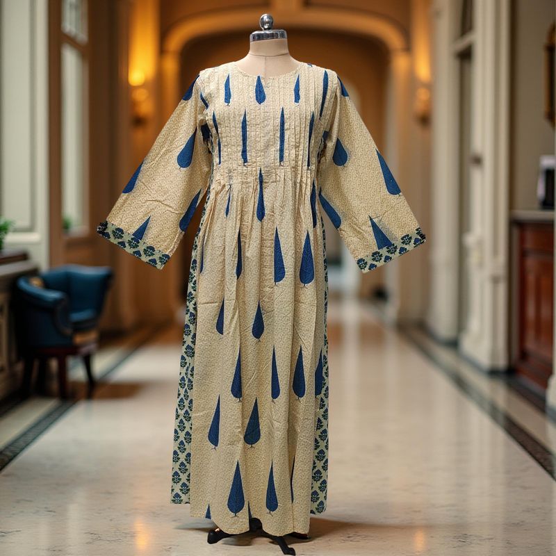 L/XL Aaron Printed Cotton Dress 57" Long Jalabiya