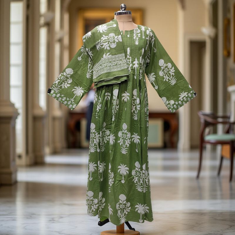 L/XL Aaron Printed Cotton Dress 57" Long Jalabiya With Sheila