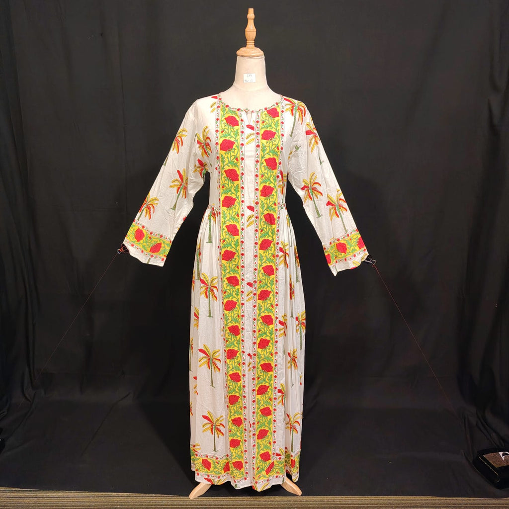 S-M Bhopali Printed Cotton Dress 57" Long Jalabiya