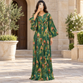 S/M Zaheera Crystal Printed Silk Long Dress Jalabiya – 57