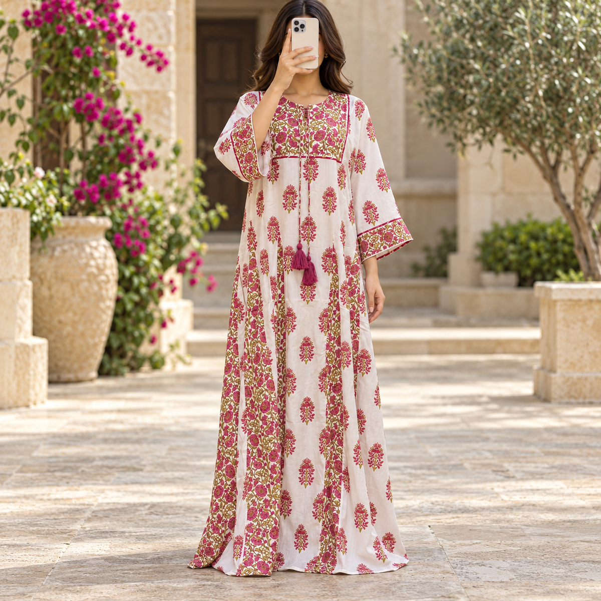 2XL-3XL Anaya Printed Cotton Long Dress Jalabiya – 57