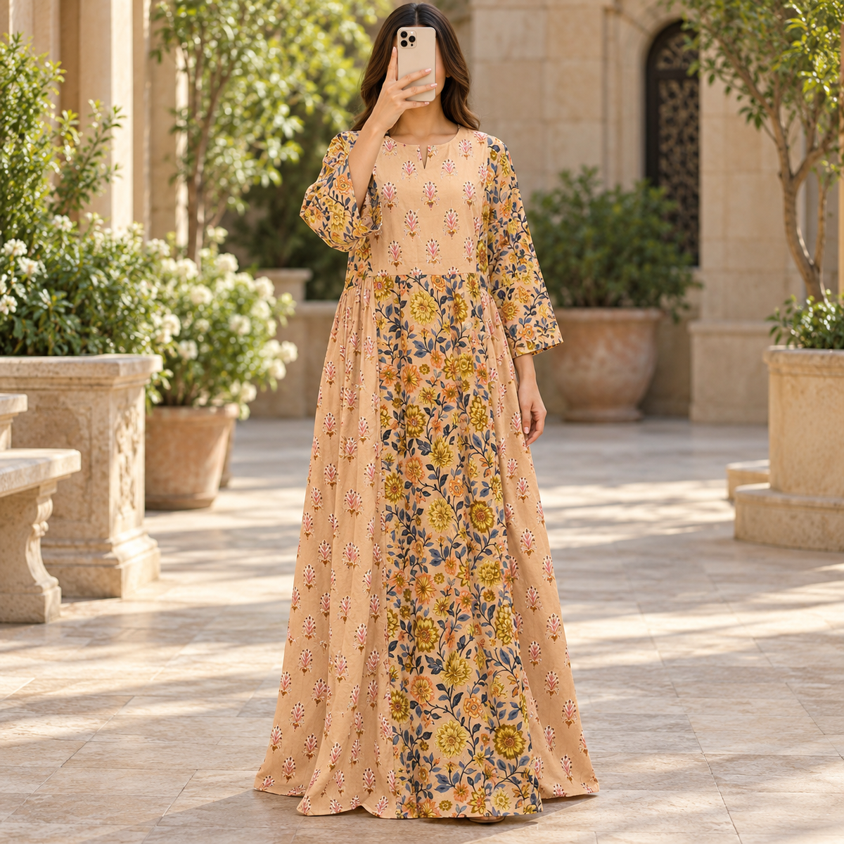 2XL-3XL Heba Printed Cotton Long Dress Jalabiya – 57