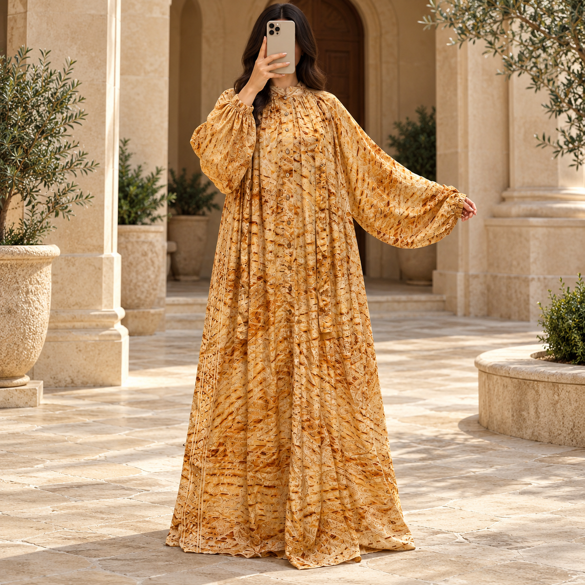 O/S Hiral Silk Crystal Printed Dress 57" Long Jalabiya