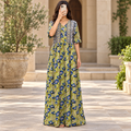 L/XL Rahaf Crystal Printed Cotton Long Dress Jalabiya – 57"