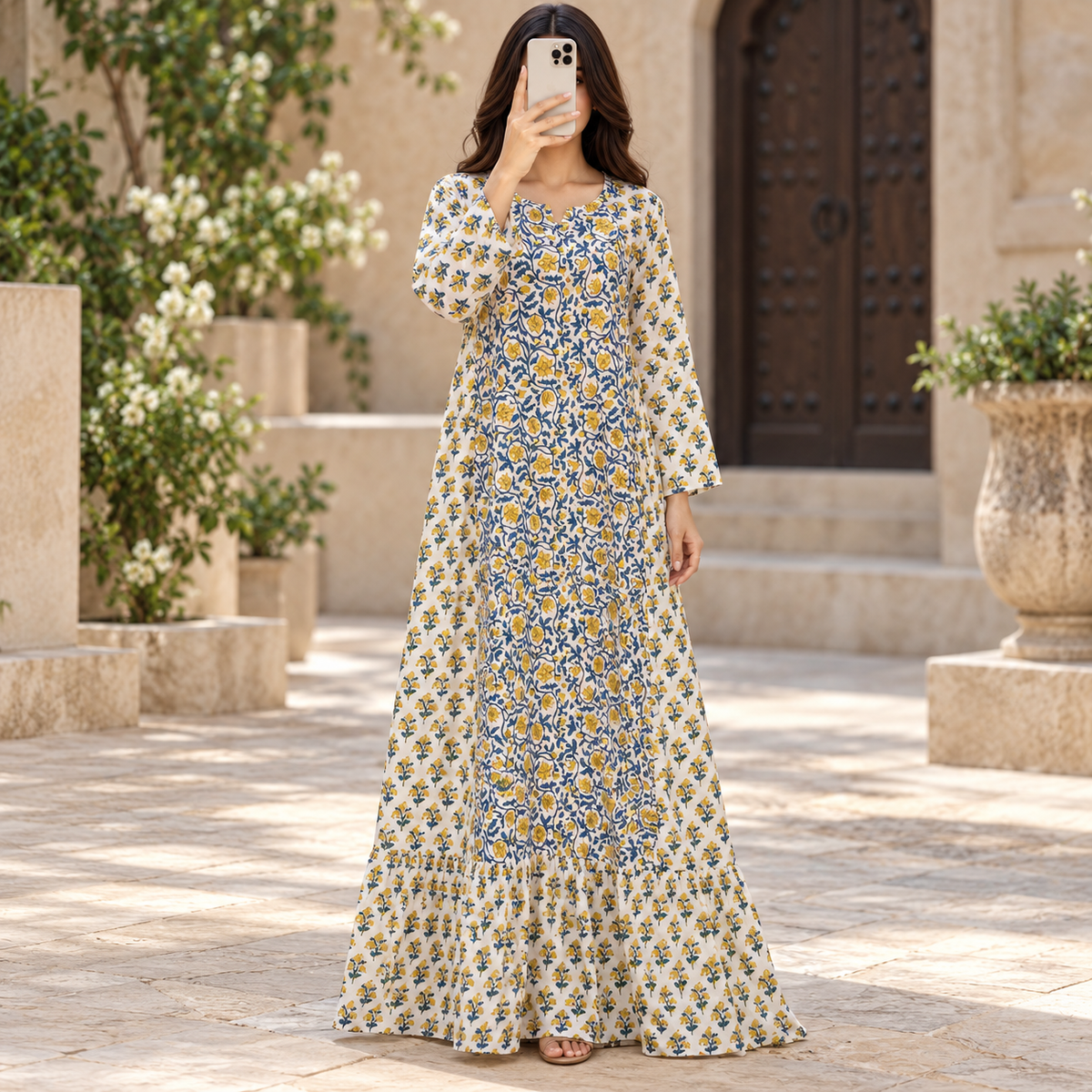 S/M Naija Crystal Printed Cotton Long Dress Jalabiya – 57