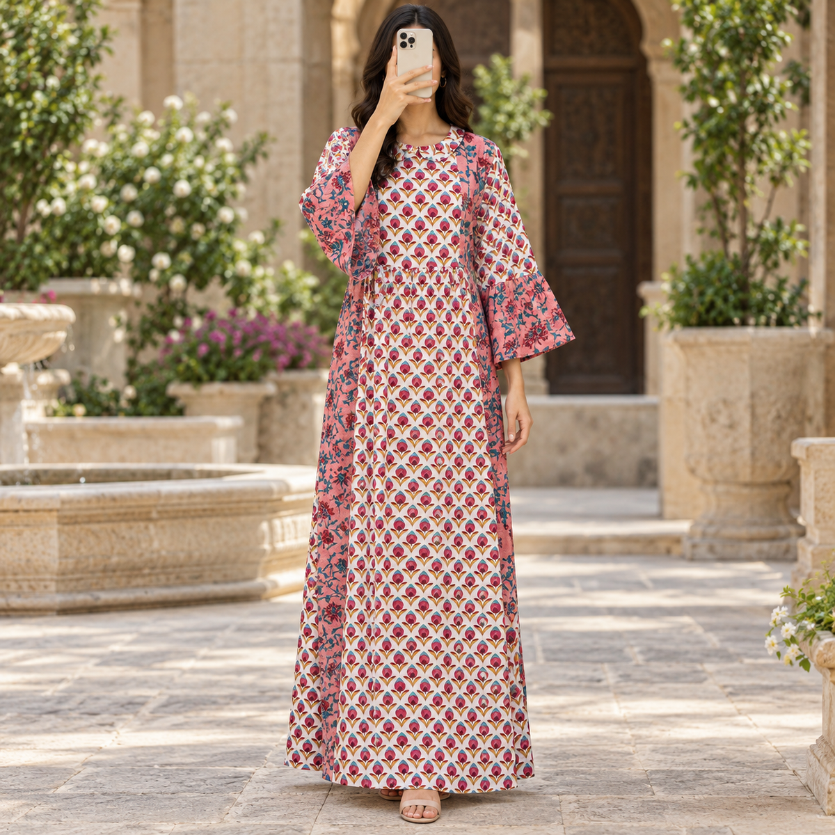 2XL/3LXL Husn Crystal Printed Cotton Long Dress Jalabiya – 57