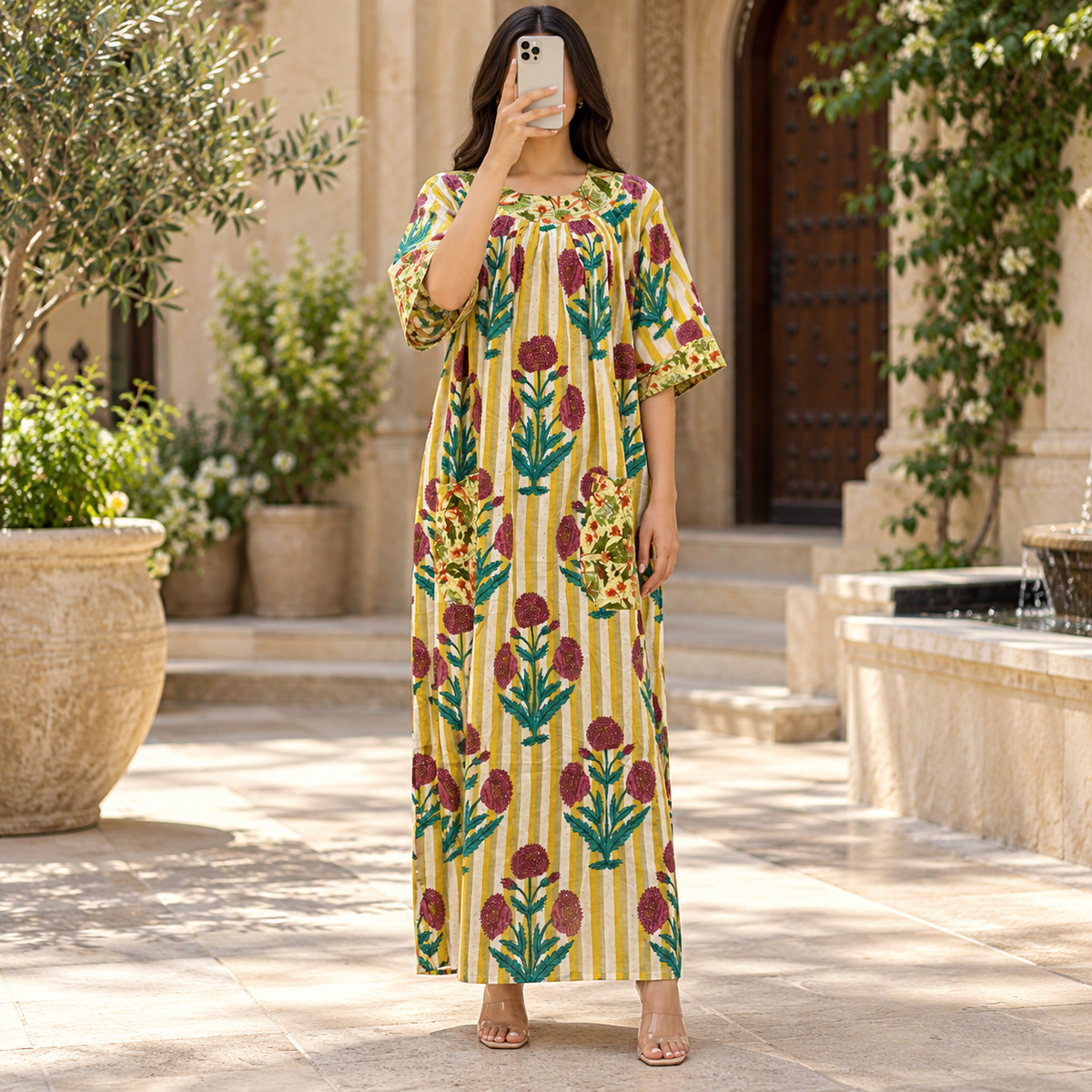2XL/3LXL Nawaar Crystal Printed Cotton Long Dress Jalabiya – 57