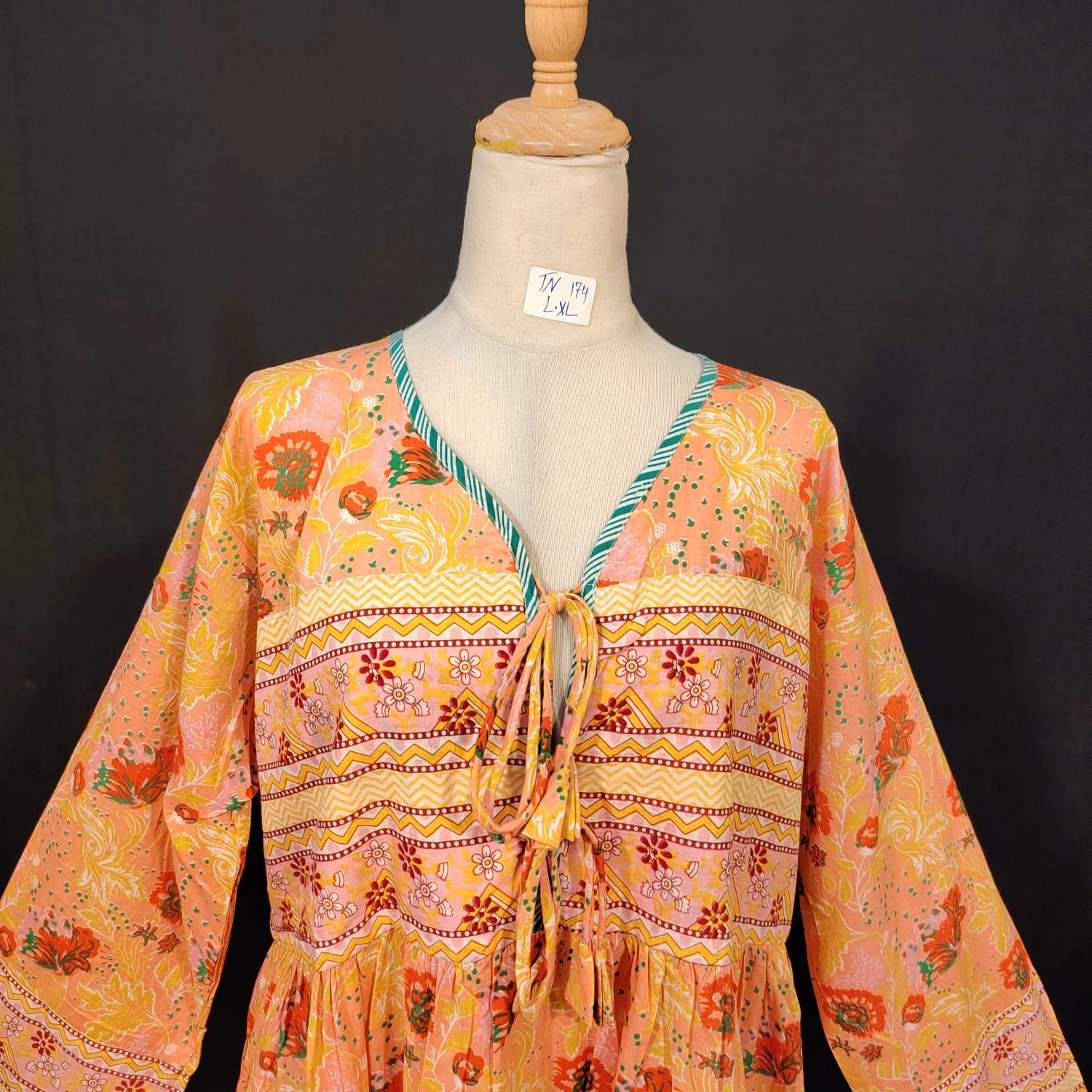 L-XL Beach Cotton Printed Dress 57" Long Jalabiya