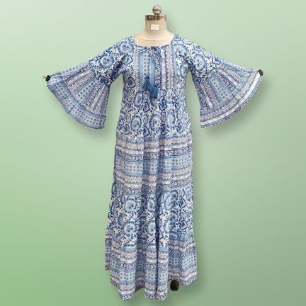 2XL/3XL Gaby Crystal Blue Printed Dress 57" Long Jalabiya