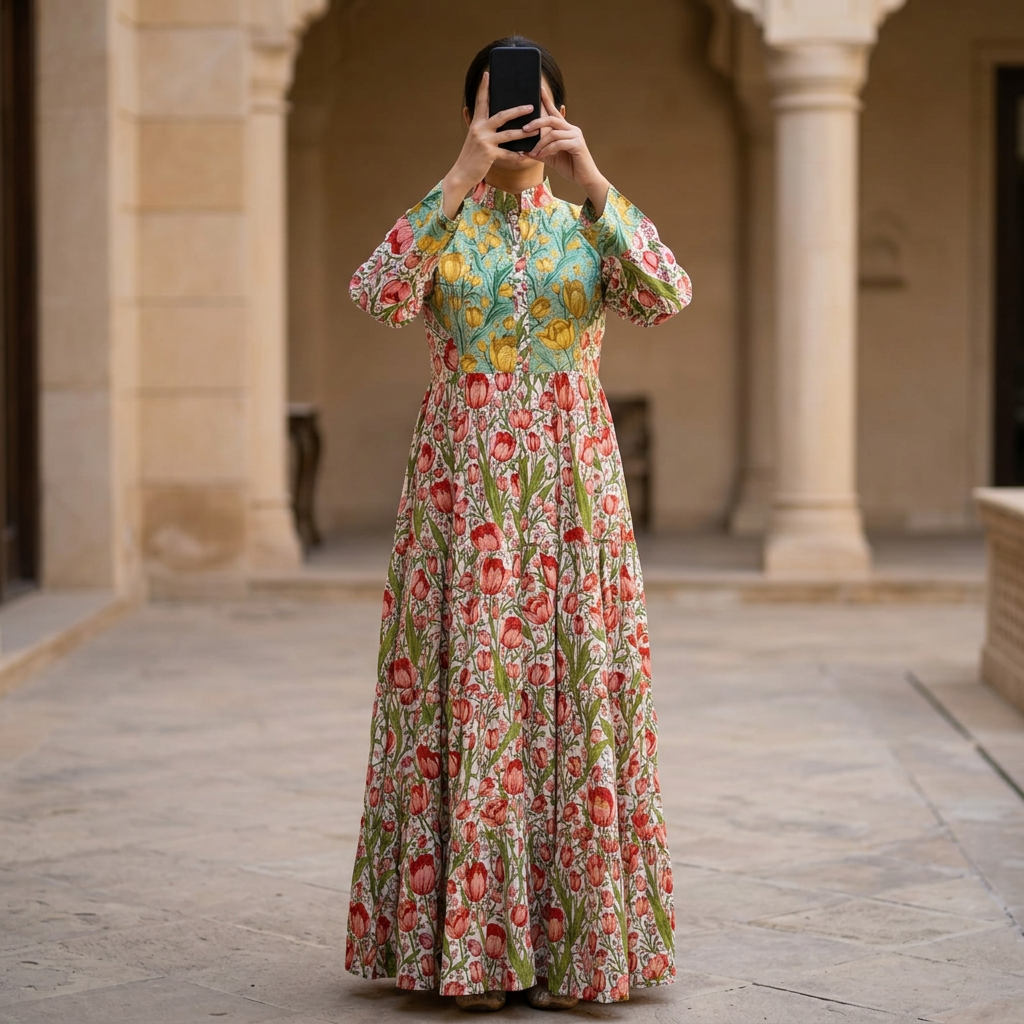 L/XL Crystal Safia Printed Cotton Long Dress Jalabiya – 57