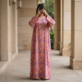 L/XL Crystal Teena Printed Cotton Dress 57" Long Jalabiya